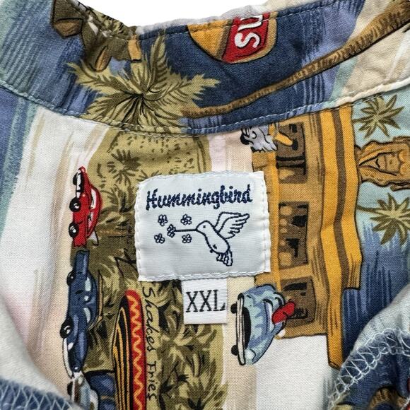 HUMMINGBIRD Aloha Surf Vintage Cars Print Button Up Shirt Size XXL Mens *READ* - Picture 3 of 7